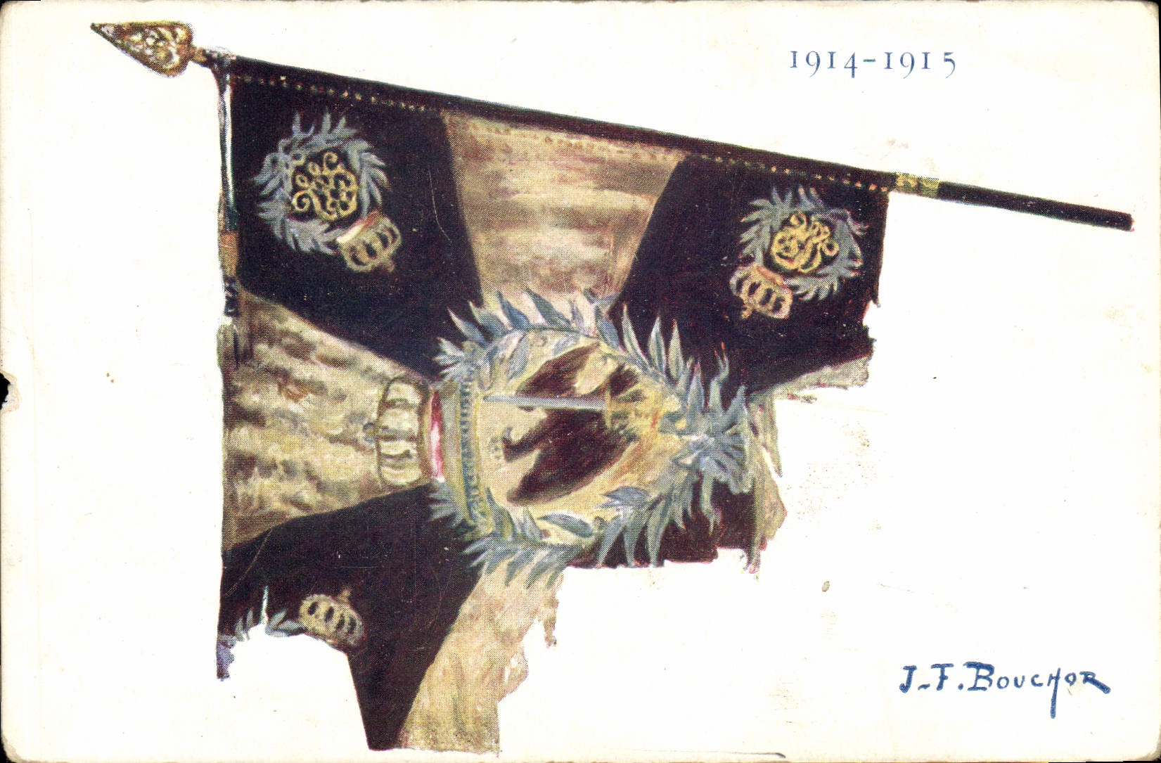 CPA Militaria Bouchor Drapeau