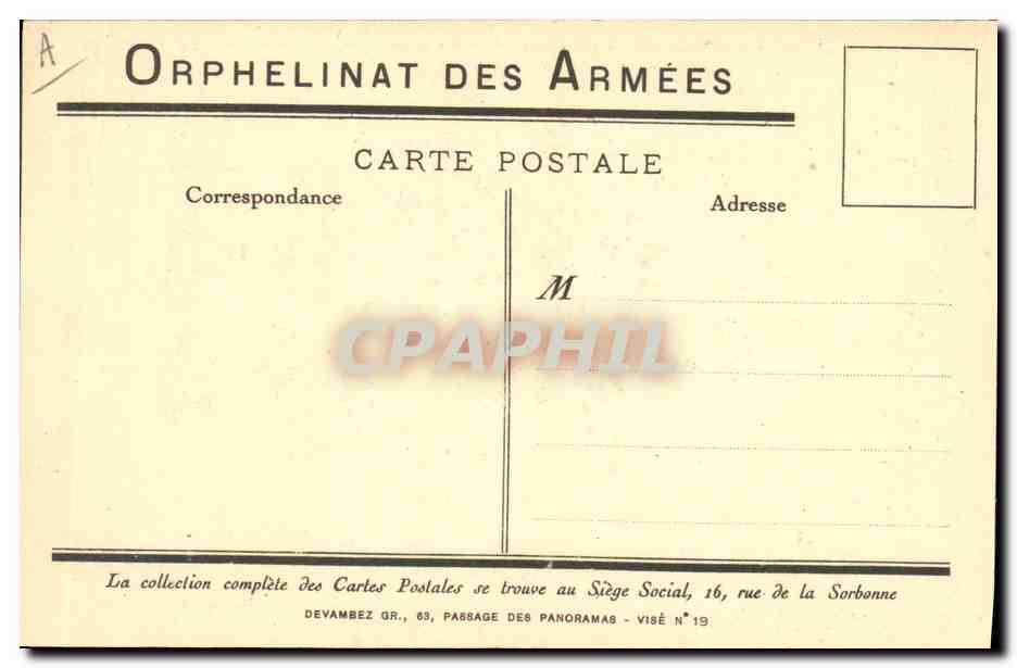 CPA Militaria Enfant Orphelinat des armees — Rückseite