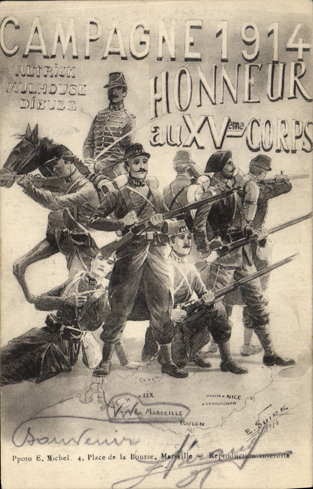 CPA Militaria Campagne 1914 Honneur aux 15eme Corps Altrick Mulhouse Dieuze