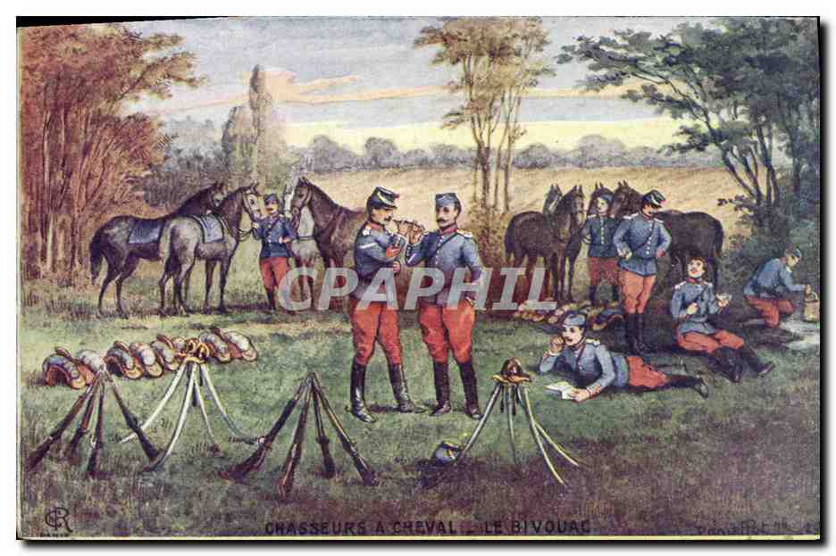 CPA Militaria Chasseurs a cheval Le bivouac