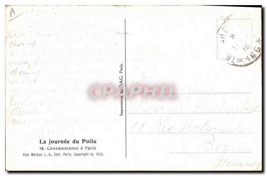 CPA Militaria La journee du poilu Convalescence a Paris — Verso