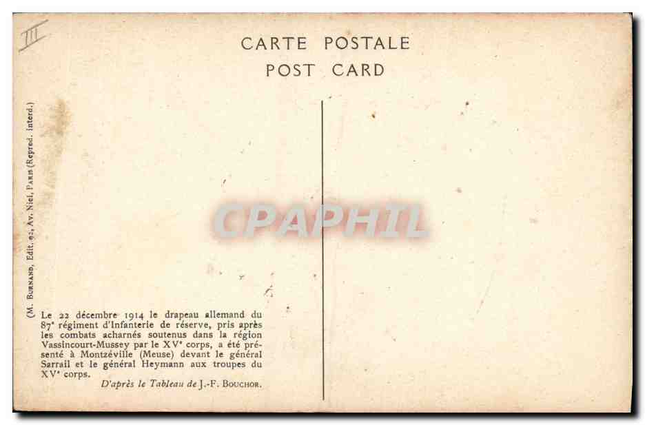 CPA Militaria 87eme regiment d'infanterie Vassincourt Mussey  — Rückseite