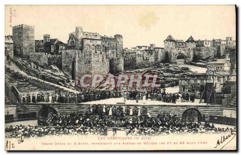 CPA Theatre Les heretiques Grand opera en 3 actes represente aux arenes de Beziers