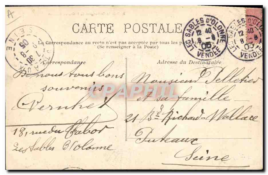 CPA Folklore Les Sables d'Olonnne  — Verso