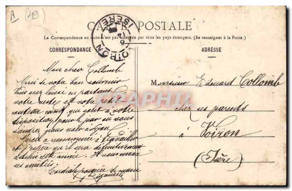 CPA Folklore Coiffe d'Anjou  — Verso