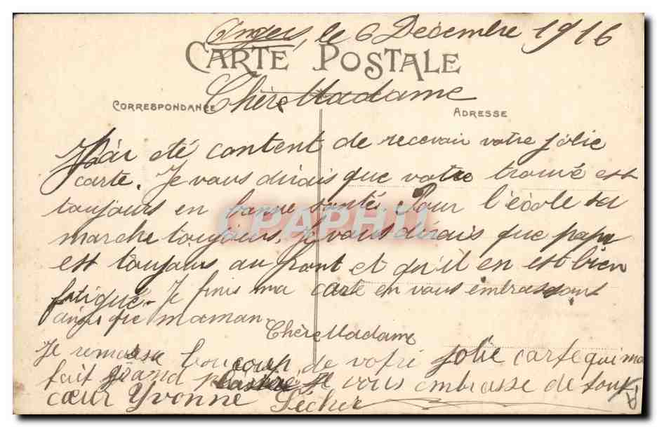 CPA Folklore Coiffe Angevine  — Verso