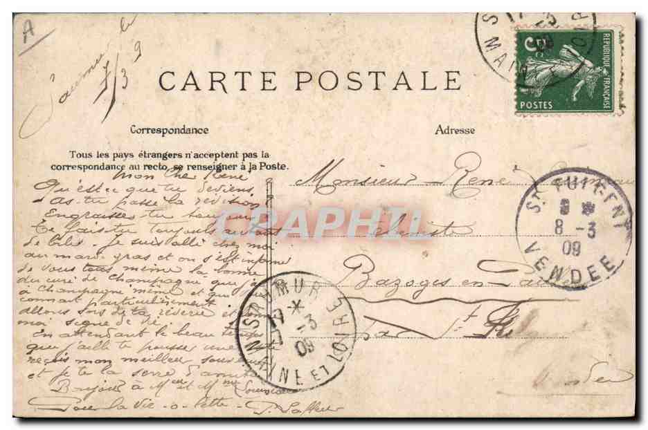 CPA Folklore Coiffe Angevine  — Verso