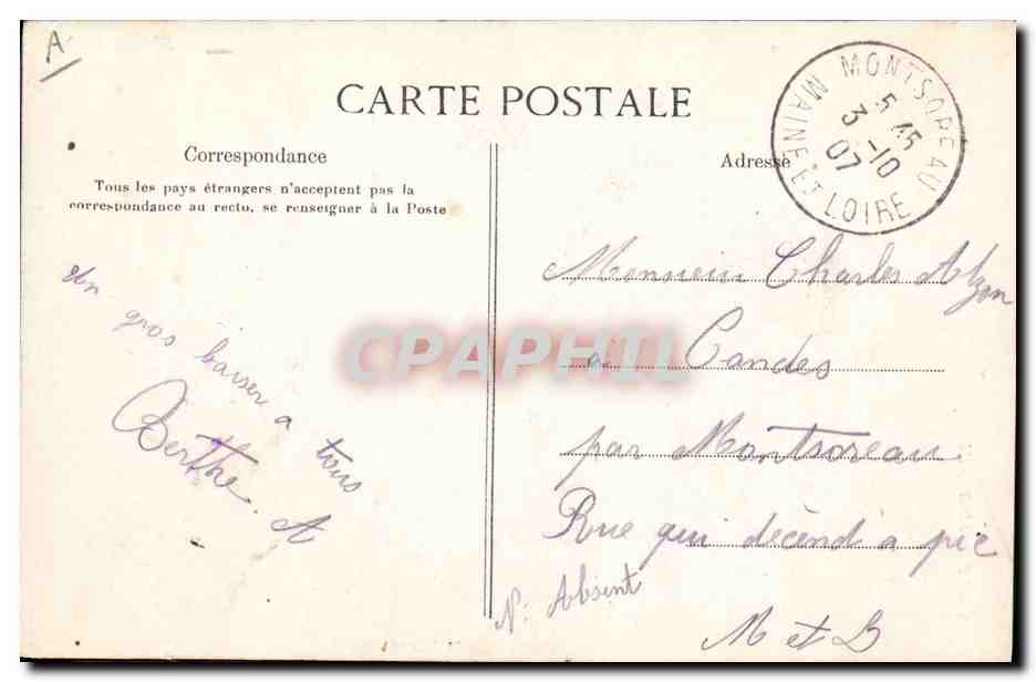 CPA Folklore Coiffe Angevine  — Verso