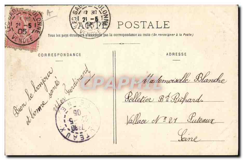 CPA Folklore Minois Sablais  — Verso