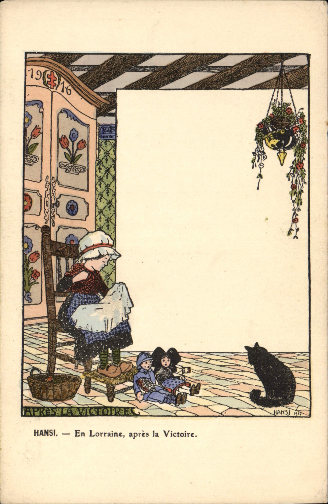 CPA Fantaisie Illustrateur Hansi En lorraine apres la Victoire Alsace Chat chaton