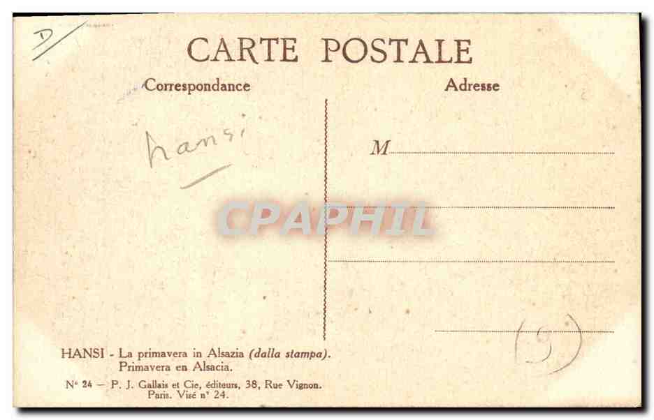 CPA Fantaisie Illustrateur Hansi Le printemps en Alsace  — Rückseite