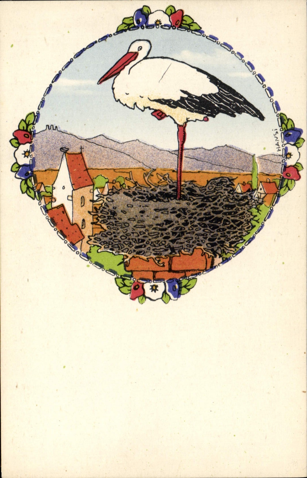 CPA Fantaisie Illustrateur Hansi Alsace Cigogne