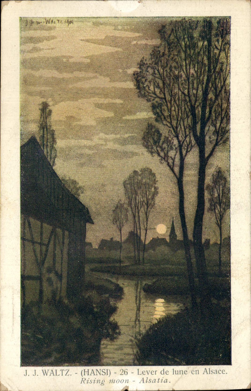 CPA Fantaisie Illustrateur Hansi Alsace Lever de lune en Alsace