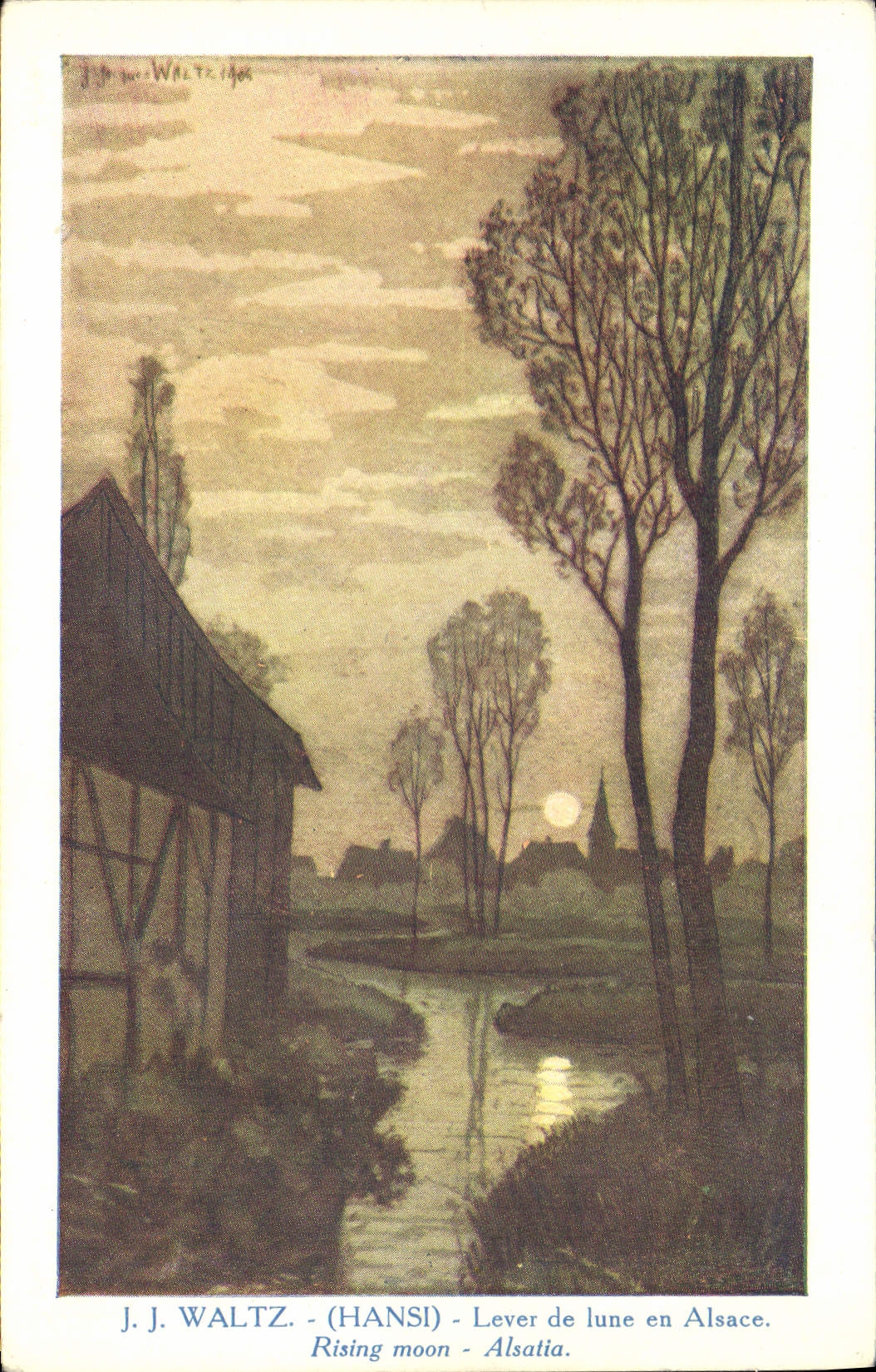 CPA Fantaisie Illustrateur Hansi Alsace Lever de lune en Alsace