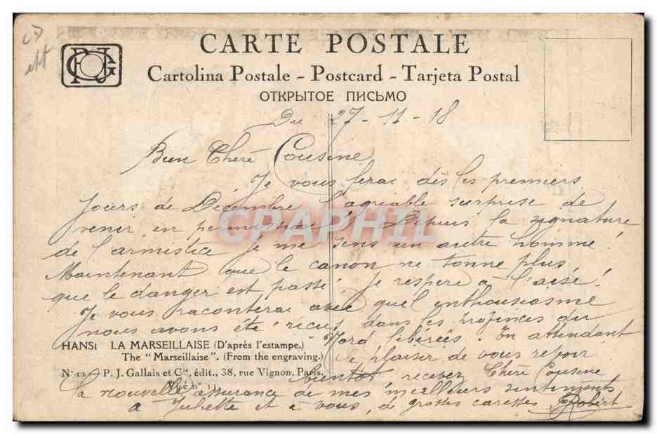 CPA Fantaisie Illustrateur Hansi Alsace La Marseillaise — Rückseite