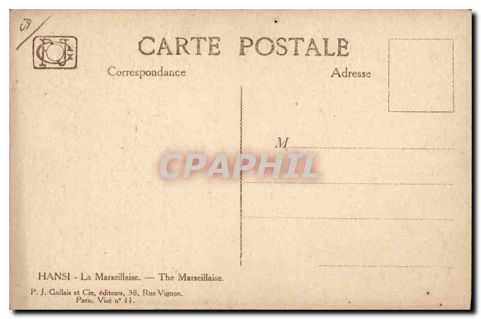 CPA Fantaisie Illustrateur Hansi Alsace Enfants La Marseillaise — Verso