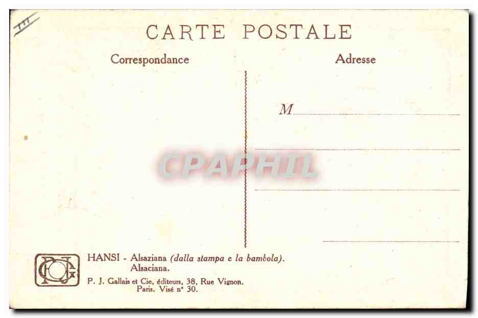 CPA Fantaisie Illustrateur Hansi Alsace Enfant L'Alsacienne Poupee Militaria — Rückseite