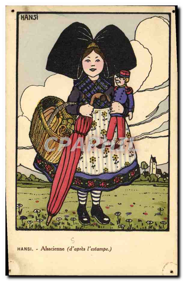 CPA Fantaisie Illustrateur Hansi Alsace Enfant Poupee Militaria Alsacienne