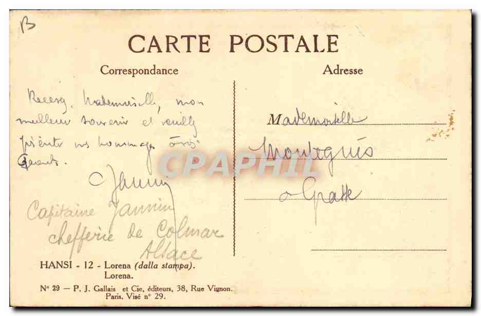 CPA Fantaisie Illustrateur Hansi Alsace Enfant Lorraine — Verso