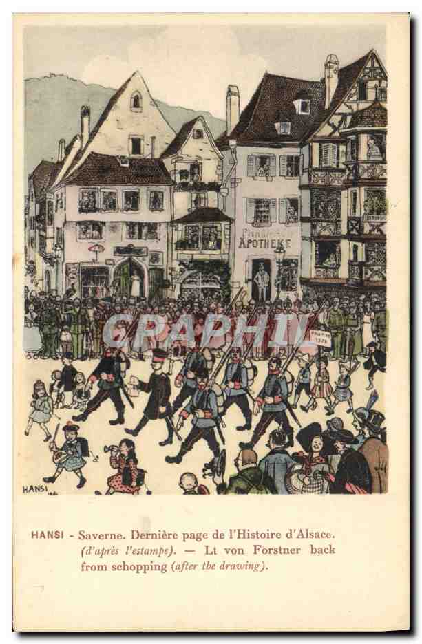 CPA Fantaisie Illustrateur Hansi Alsace Saverne Derniere page de l'histoire d'Alsace Militaria