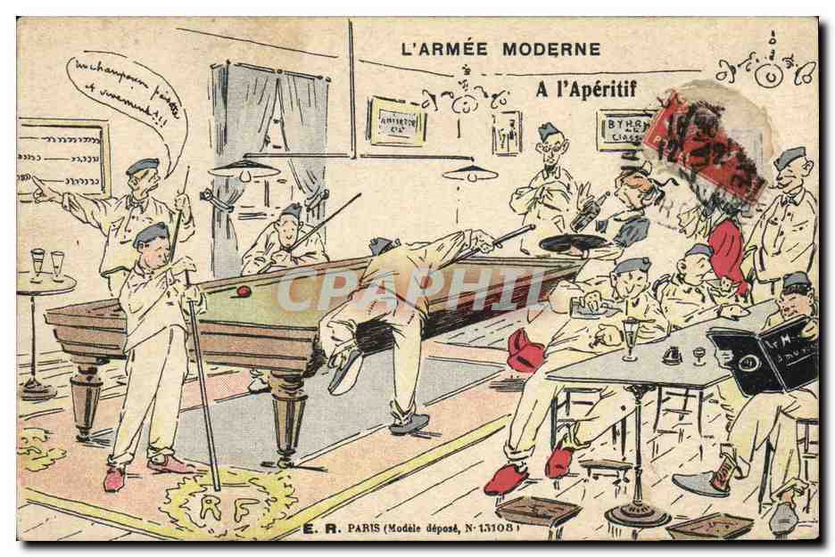 CPA Billard Armee moderne A l'aperitif Militaria