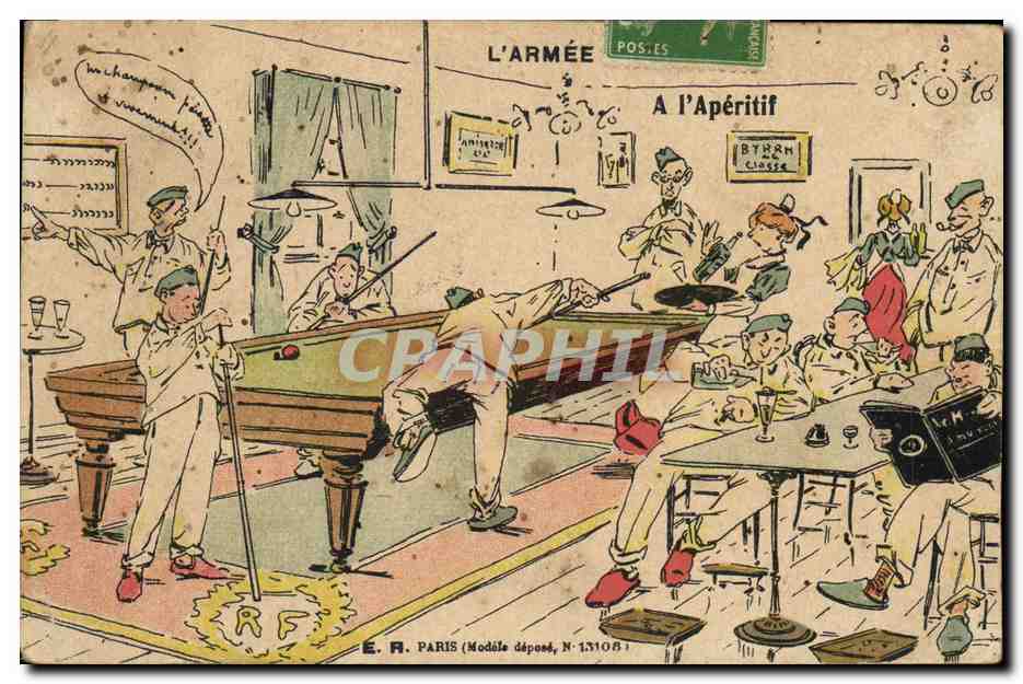 CPA Billard Armee moderne A l'aperitif Militaria