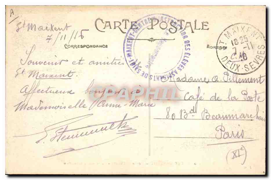 CPA Billard Saint Maixent Ecole militaire Salle de recreation — Rückseite
