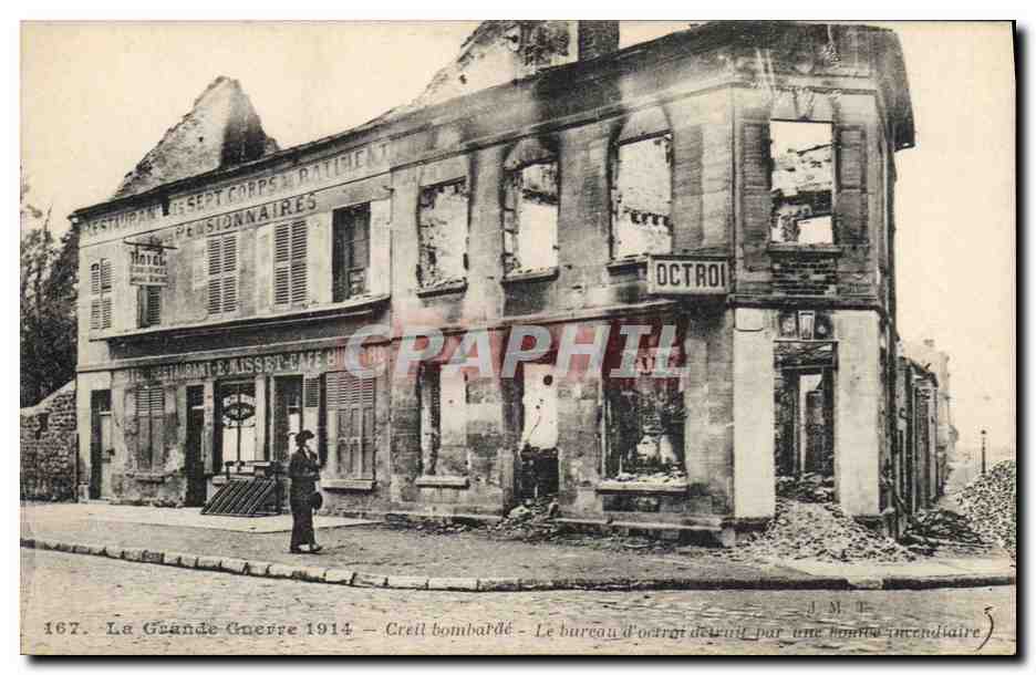 CPA Billard Creil bombarde Le bureau d'octroi detruit par une bombe incendiaire Militaria