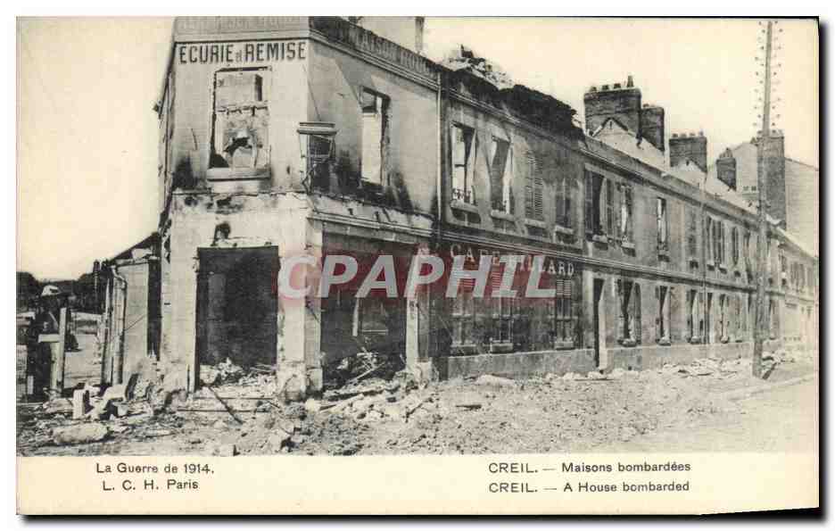 CPA Billard Creil Maisons bombardees Militaria