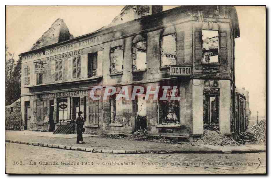 CPA Billard Creil bombarde Le bureau d'octroi militaria