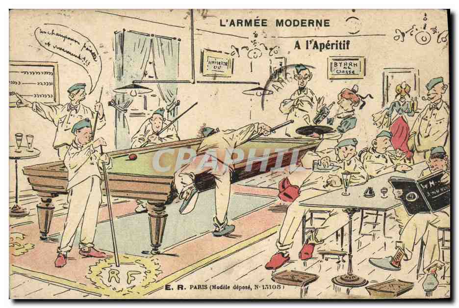 CPA Billard Armee moderne A l'aperitif Militaria