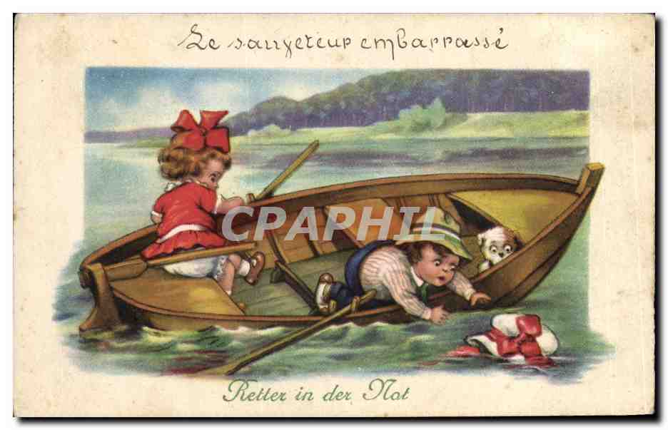 CPA Fantaisie Illustrateur Enfants Barque Bateau