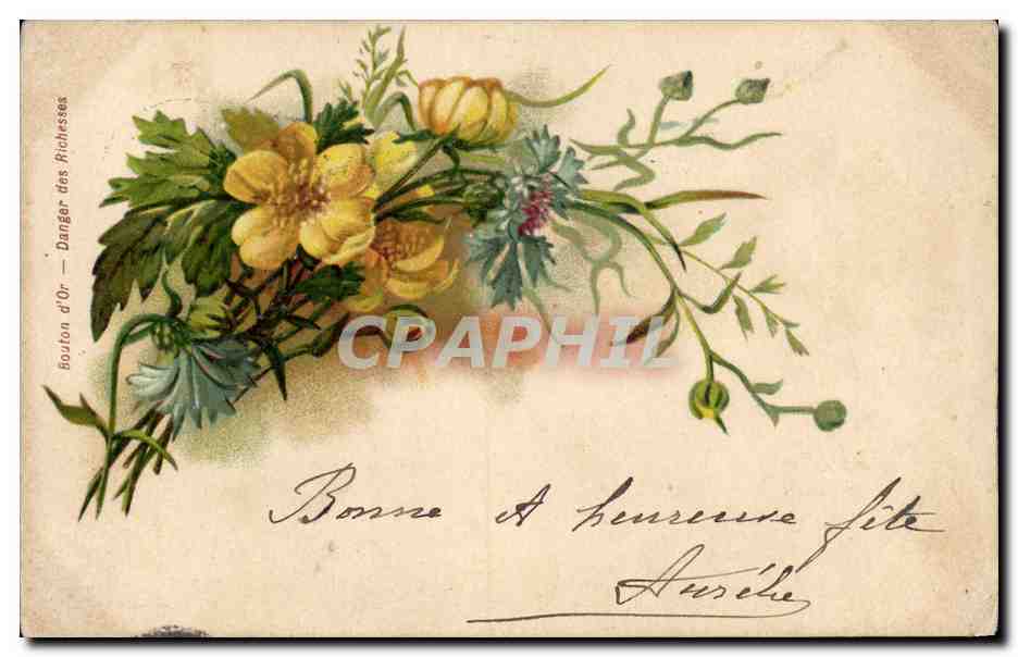 CPA Fantaisie Fleurs Bouton d'or Danger des richesses