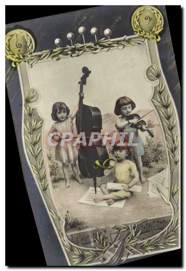 Enfants musiciens — scène de jardin — éditeur non visible - Anverso