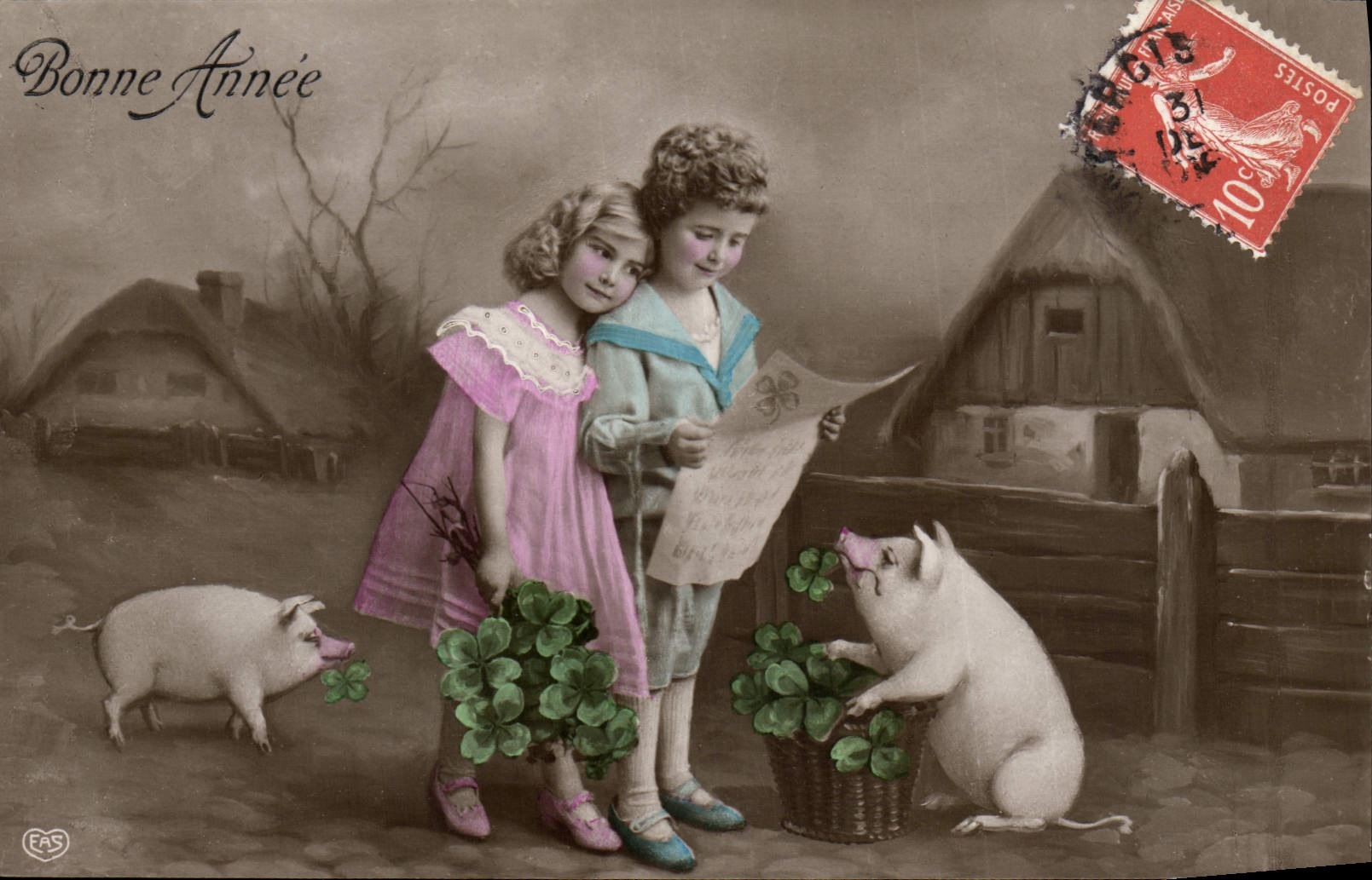 CPA Cochon Porc Enfants 