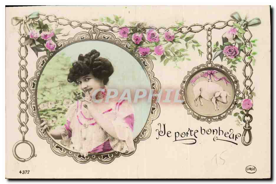 CPA Cochon Porc Femme 