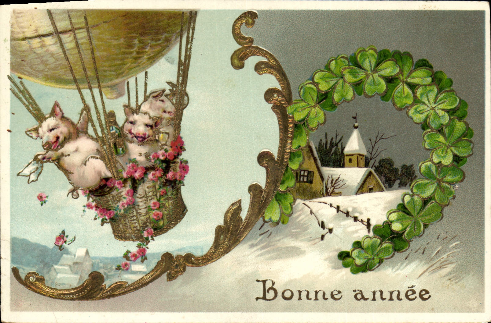 CPA Cochon Porc Trefles Ballon dirigeable
