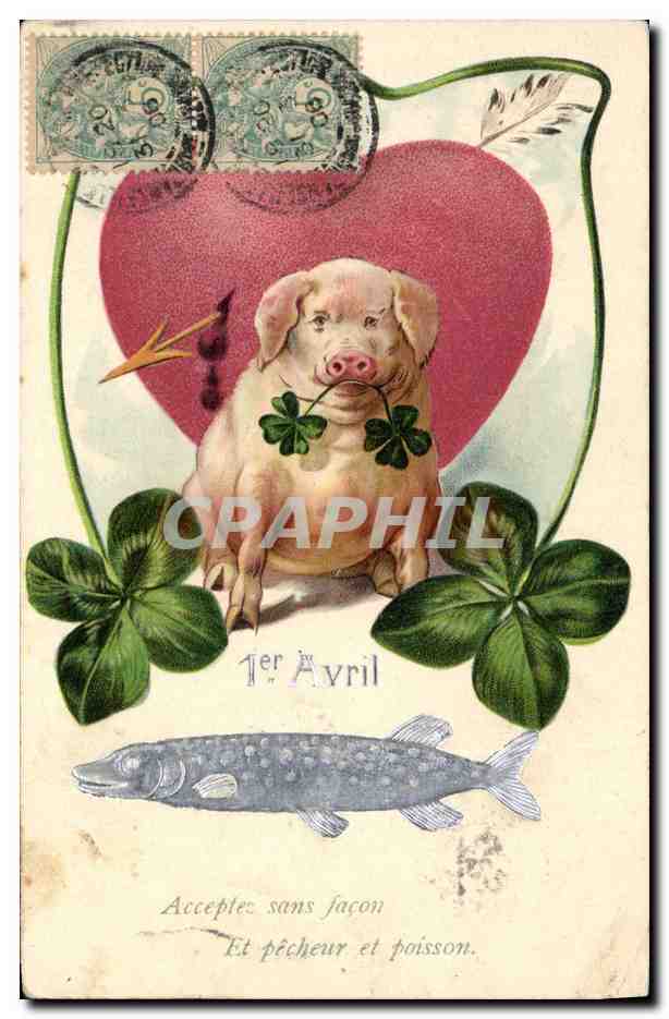 CPA Cochon Porc Poisson 1er Avril 