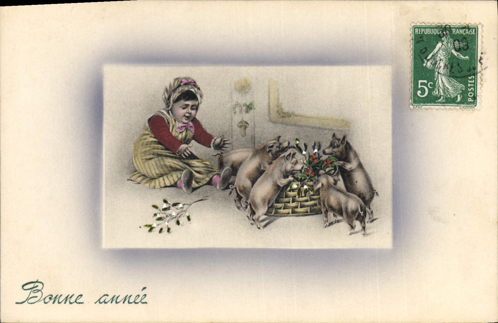 CPA Cochon Porc Enfant 