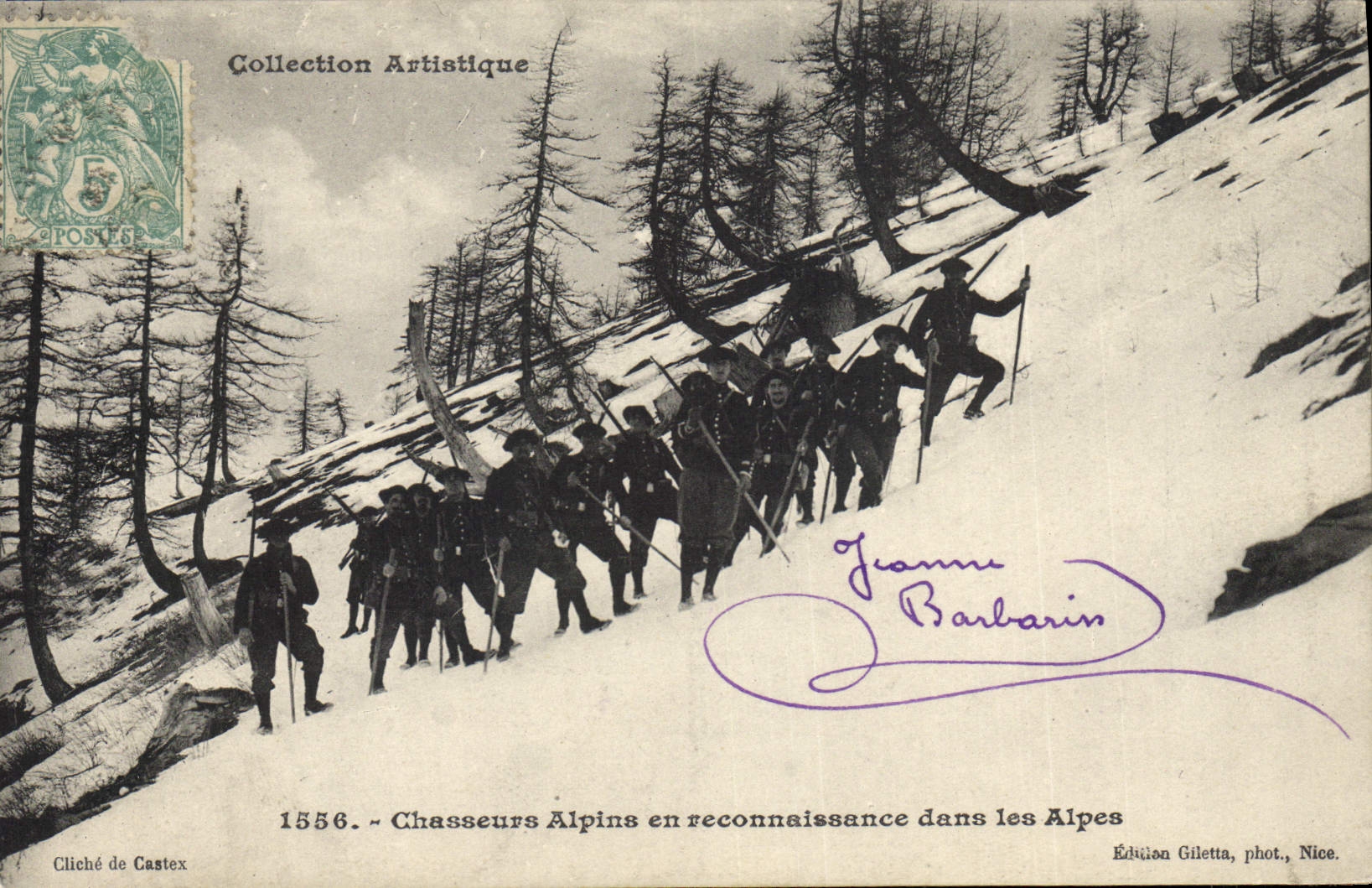 Chasseurs Alpins en reconnaissance dans les Alpes — Collection Artistique — Édition Gilelta, phot. Nice, n°1556