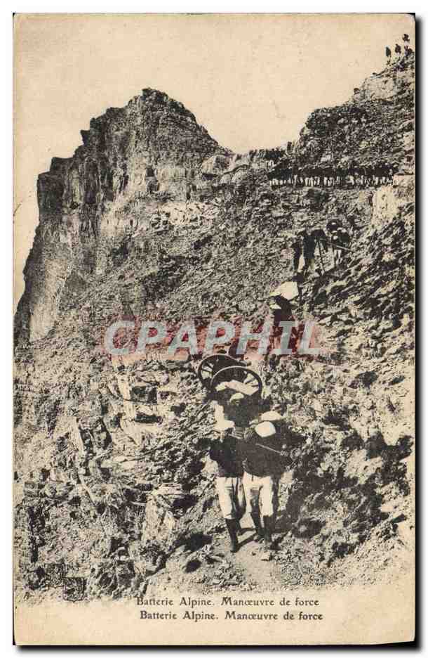 CPA Militaria Chasseurs alpins Batterie alpine Manoeuvre de force 