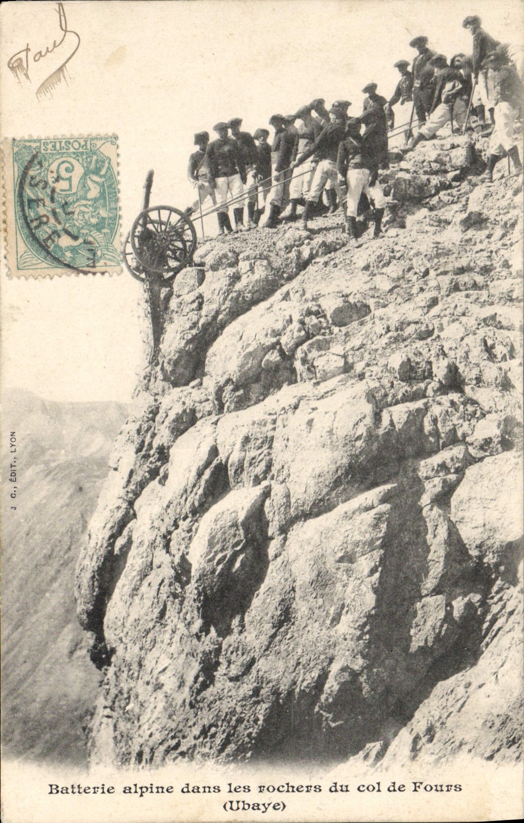 Batterie alpine dans les rochers du col de Fours (Ubaye) — J. G. Édit. Lyon