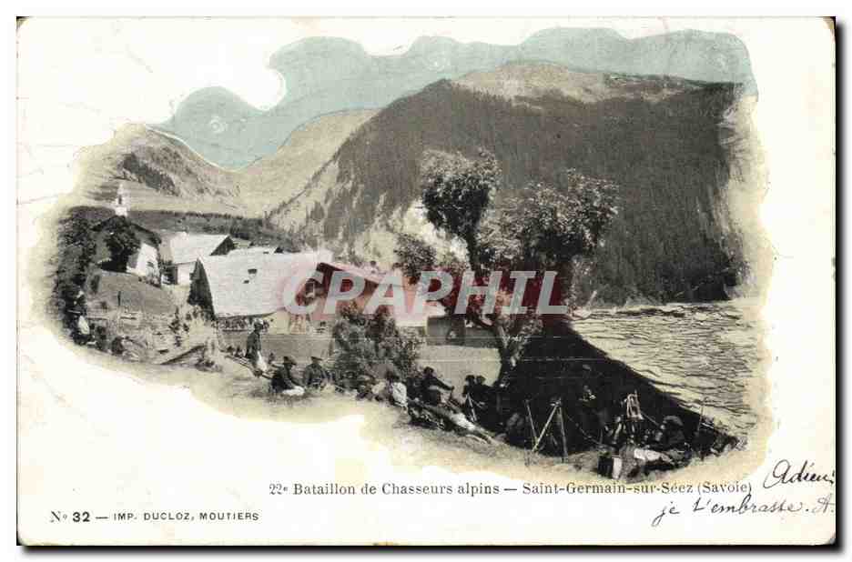 CPA Militaria Chasseurs alpins 22eme bataillon Saint Germain sur Seez Savoie 