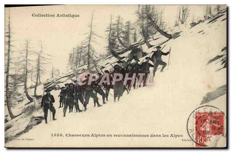 Chasseurs Alpins en reconnaissance dans les Alpes — Collection Artistique, Édition Castlex, n°1556