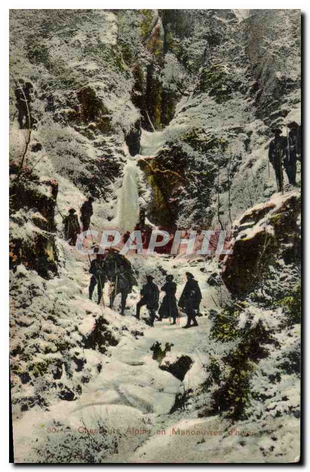 CPA Militaria Chasseurs alpins Manoeuvres d'hiver