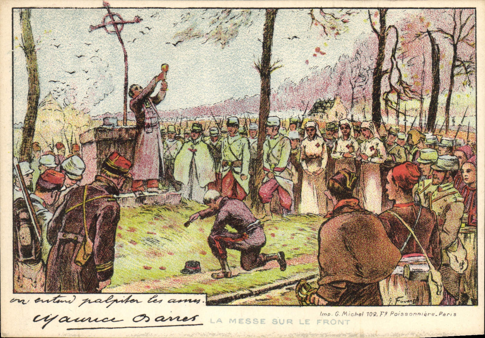 CPA Militaria La messe sur le front Infirmiere Croix Rouge