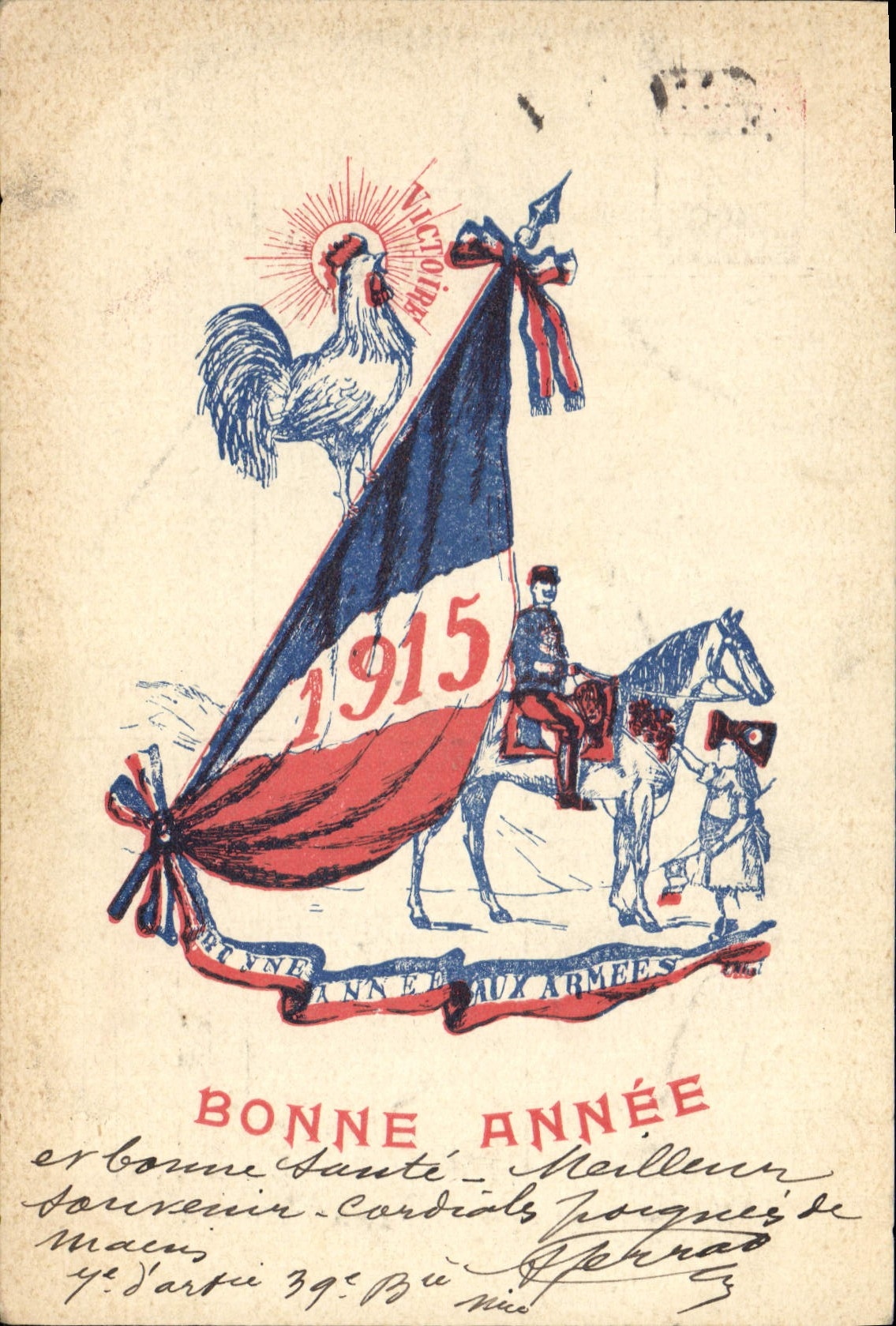 CPA Militaria Bonne annee Coq Alsace 
