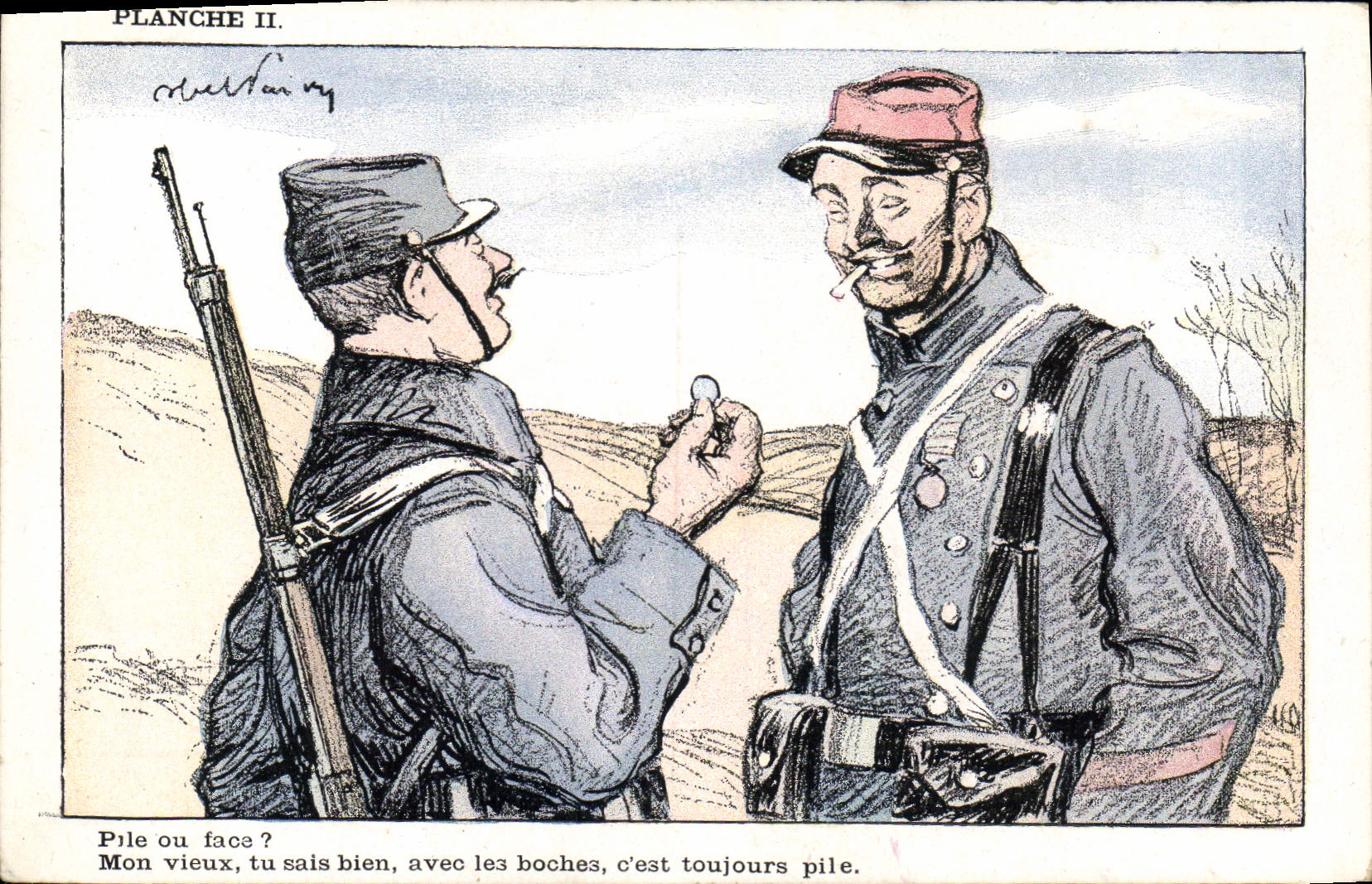 CPA Militaria Pile ou face Boches 