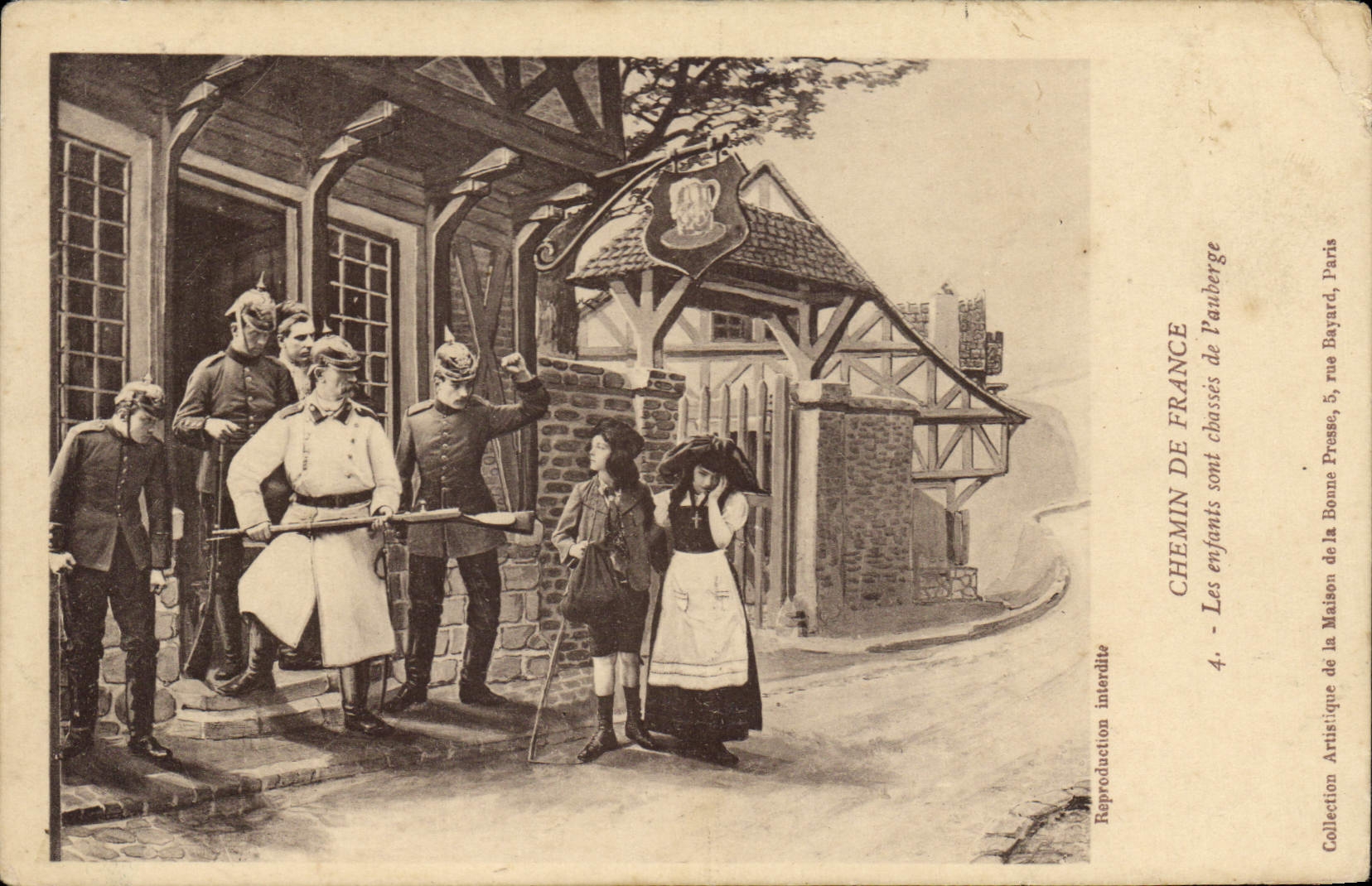 CPA Militaria Chemin de France Les enfants sont chasses de l'auberge Alsace 