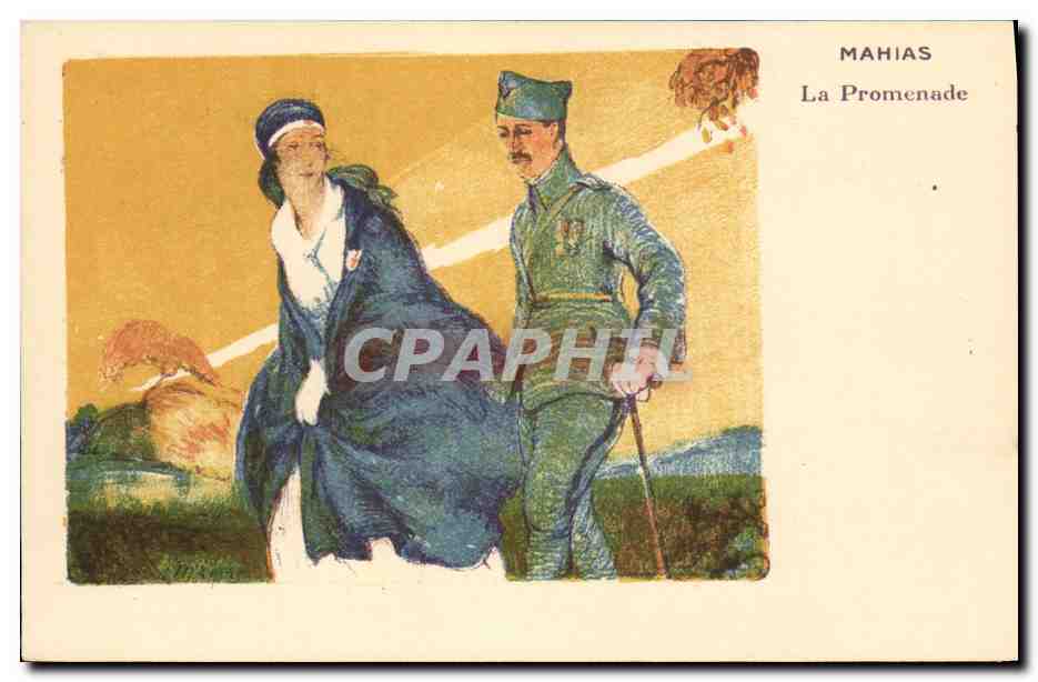 CPA Militaria Mahias La promenade Femme Infirmiere